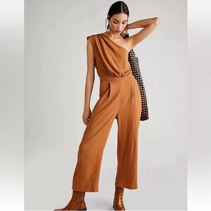 Free People Avery Jumpsuit One Shoulder Wide Leg Size 6